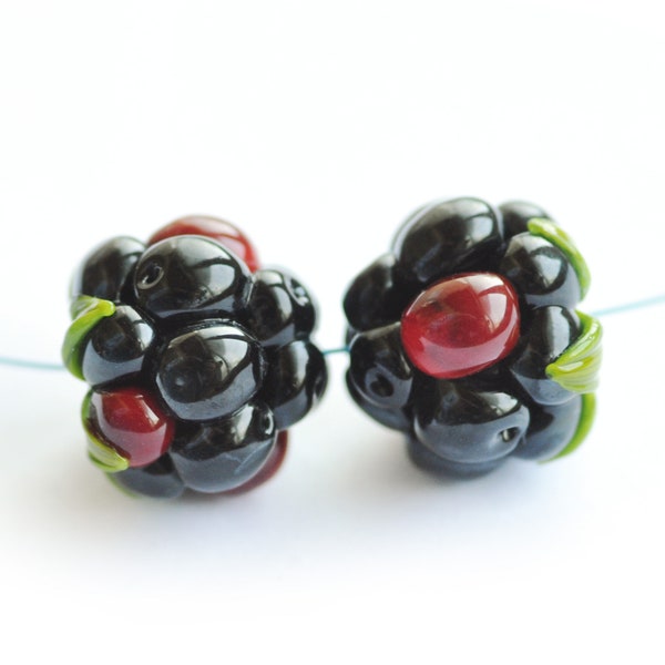 Two (2, a pair) Blackberry handmade lampwork beads / Berries / Beading / wildberries MTO