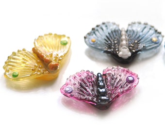 1 (one) Moth glass bead, Lampwork butterfly bead, handmade butterfly beads MTO