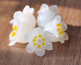 5 (five) pcs Lily of the valley bead set, Lampwork beads, craft supplies, Flower beads, Handmade lampwork flowers MTO