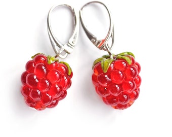 Raspberry glass lampwork earrings on 925 silver findings MTO