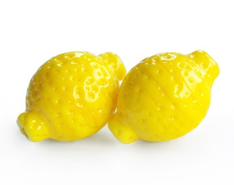 2 (a pair) Lemon handmade lampwork beads / glass lemons / matched earring pair / fruit lampwork beads / MTO