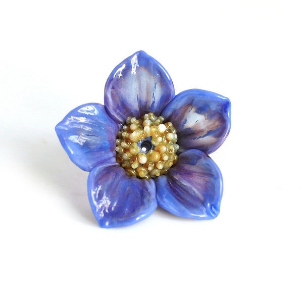 1 (ONE) Bellflower focal bead, bluebell bead, purple flower bead, floral lampwork bead, craft supplies, handmade glass bead MTO