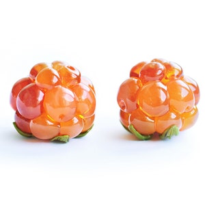 2 (TWO) A pair of Cloudberry glass beads, Salmonberry beads, bakeapple lampwork beads, berry glass beads MTO