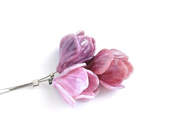 1 (ONE) Magnolia focal bead, magnolia bead, pink flower bead, floral lampwork bead, craft supplies, handmade glass bead MTO