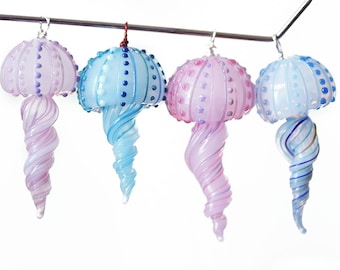 One (1) Jellyfish focal bead, hollow blown lampwork bead, glass jellyfish MTO