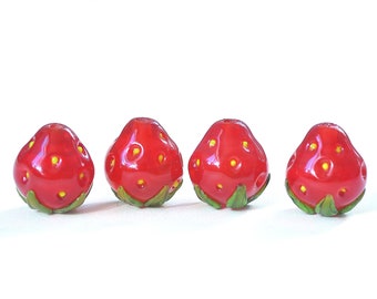 4 (four pieces) Small STRAWBERRY handmade lampwork bead / Berries/ Beading/ wildberries MTO