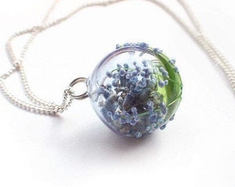 Hollow lampwork lavender pendant  with dried lavender inside MTO