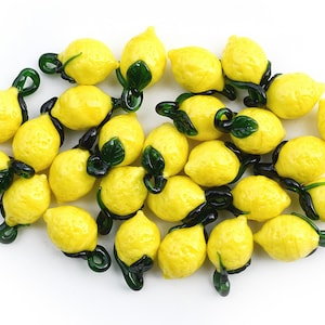 2 (pair) pieces LEMON with loop /earring pair / organic lampwork bead / craft supplies/ beading / Vegan/ offmandrel / FRUIT