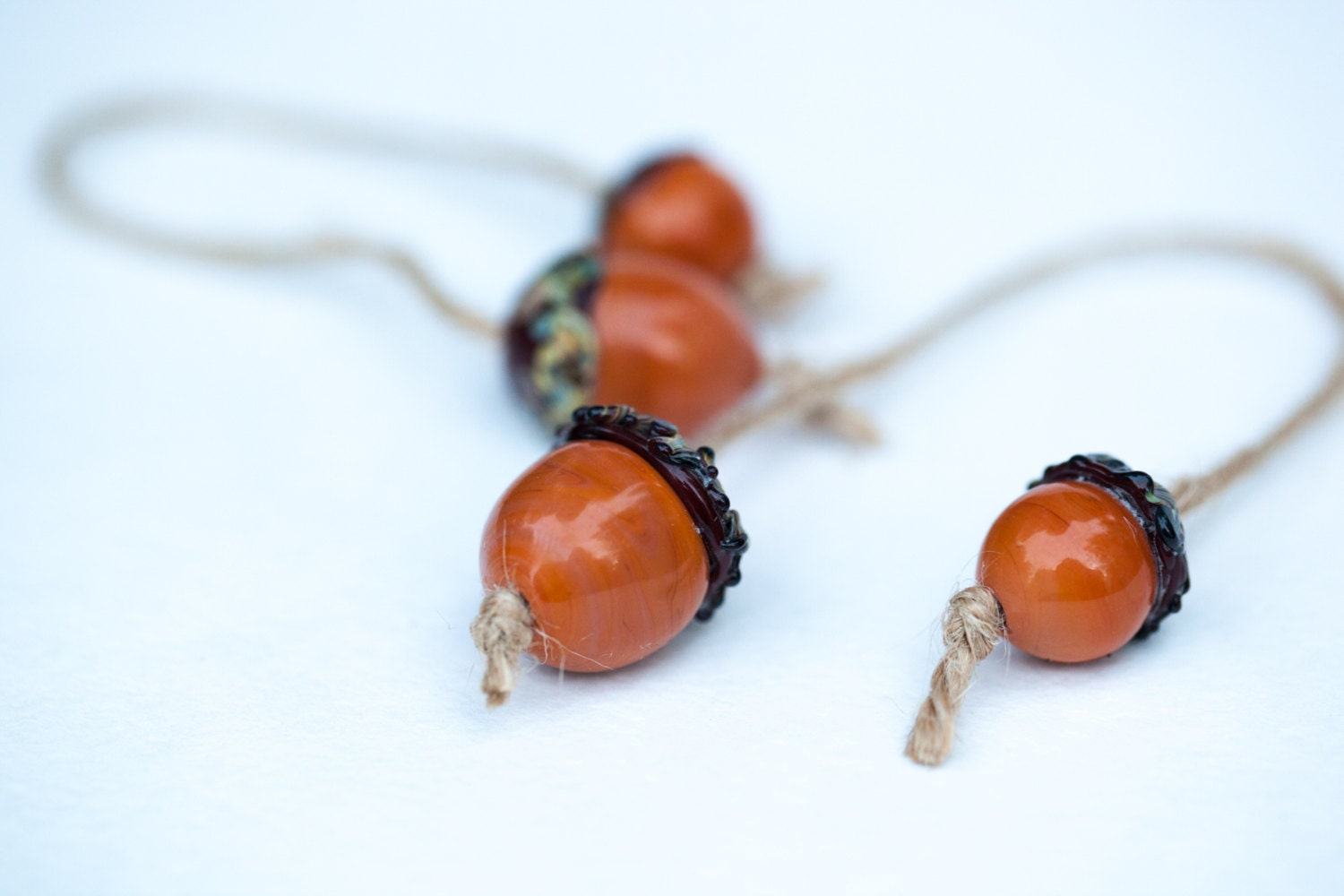 Pair of acorns / Acorn bead/ Glass acorn lampwork bead / craft Etsy