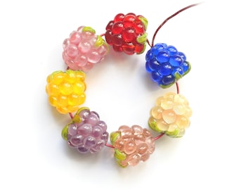 2, 5 or 10 Small RASPBERRY handmade lampwork bead / Berries/ Beading/ wildberries MTO