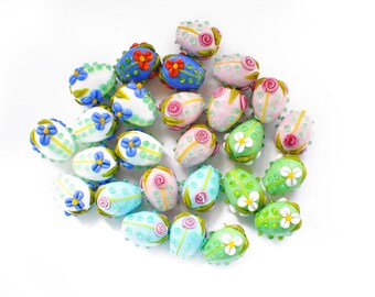 1 (one) piece Easter floral egg lampwork bead / Handmade lampwork beads / flowers / beading / wire wrap MTO