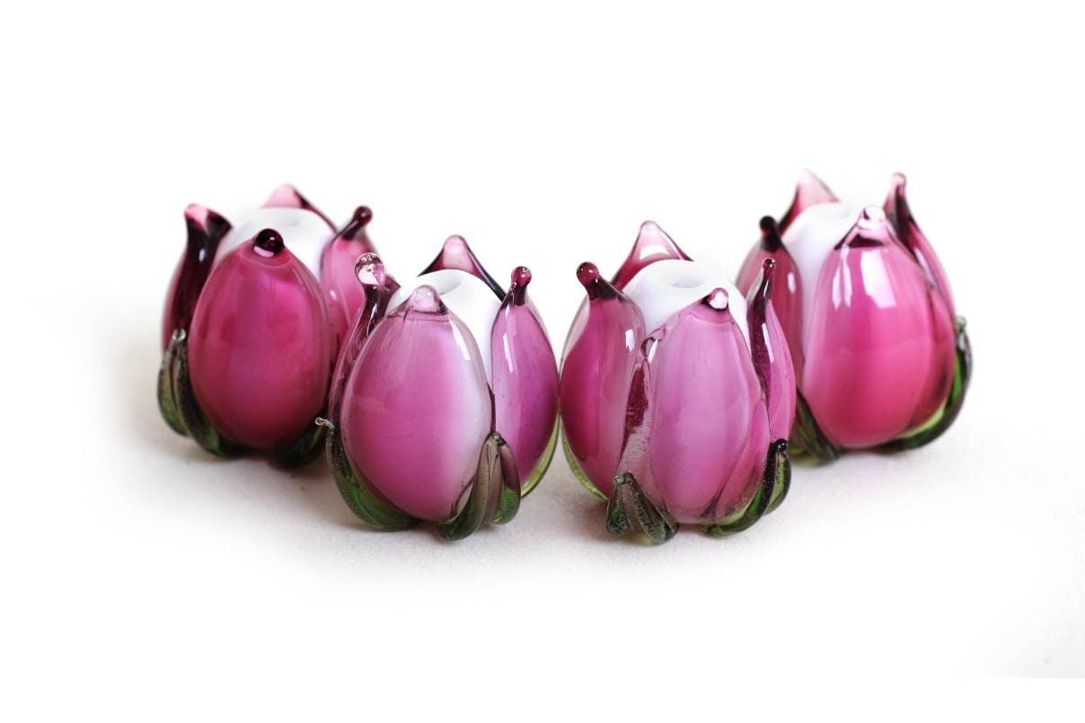 Lilac Grape Purple Lavender Czech Glass Tulip Flower Beads 16x11mm