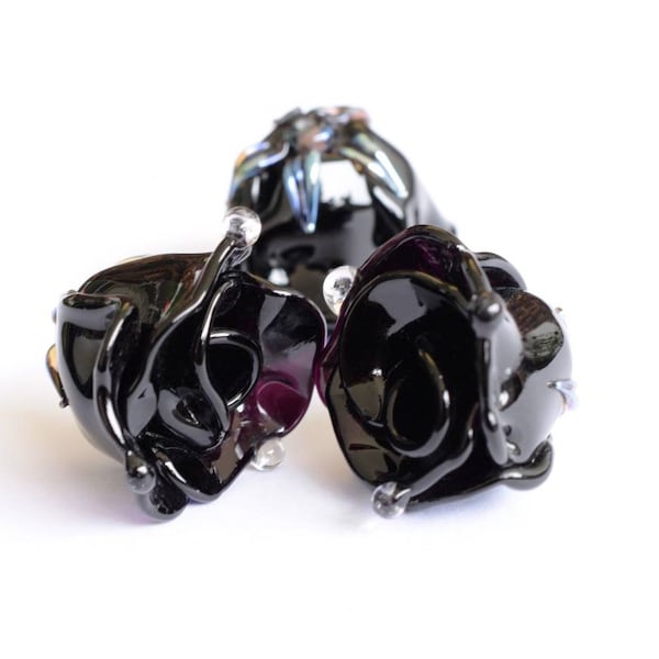 One (1) Black rose handmade lampwork bead/ beading/ gothic/ craft supplies/ glass rose / Goth MTO