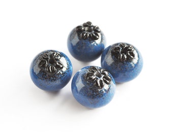4 (four pieces) Small BLUEBERRY handmade lampwork bead / Berries/ Beading/ wildberries MTO