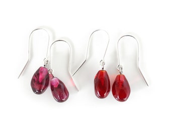 Magenta OR red Pomegranate seeds lampwork dangle earrings - Handmade lampwork beads 925 silver Realistic Pomegranate glass beads MTO