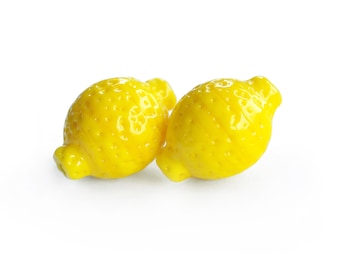 Lemon Lampwork Beads (Pair) - Handmade Italian Glass Fruit