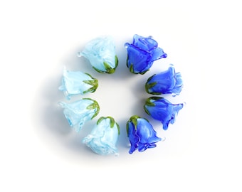 1 winter rose or rose bud /blue rose lampwork bead / Handmade / glass lampwork beads / Flower / Beading / MTO