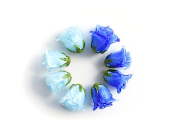 1 rosa de invierno o capullo de rosa / rosa azul de vidrio soplado / Hecho a mano / cuentas de vidrio soplado / Flor / Bisutería / Hecho a medida