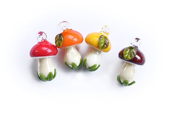 Lampwork Mushroom Beads Glass Mushrooms Mushroom Beads Amanita Beads Glass  Amanita 