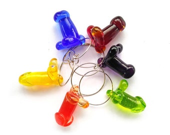 Glass penis wine markers set / lampwork/ Pride / Rainbow / Mature / Adult MTO