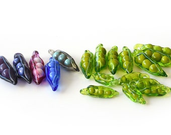 1 (one) piece Sweet pea pod / Peapod/ organic lampwork bead / craft supplies/ beading / pea pod MTO BFF Two peas in pod