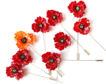 1 (one)  ,  lampwork poppy pin Remembrance day handmade brooche MTO