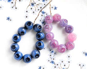 Ten (10) Horizontal hole BLUEBERRY handmade lampwork bead / Berries/ Beading/ wildberries MTO