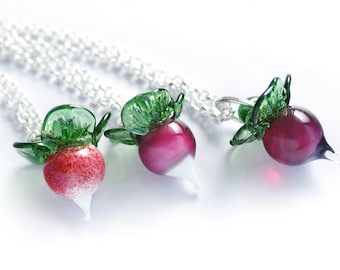 1 (one) piece Radish glass lampwork pendant /  Radish necklace MTO dirigible plum