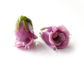 1 roze roos knop lampwork kraal / handgemaakt / glas lampwork kralen / bloem / kralen / MTO