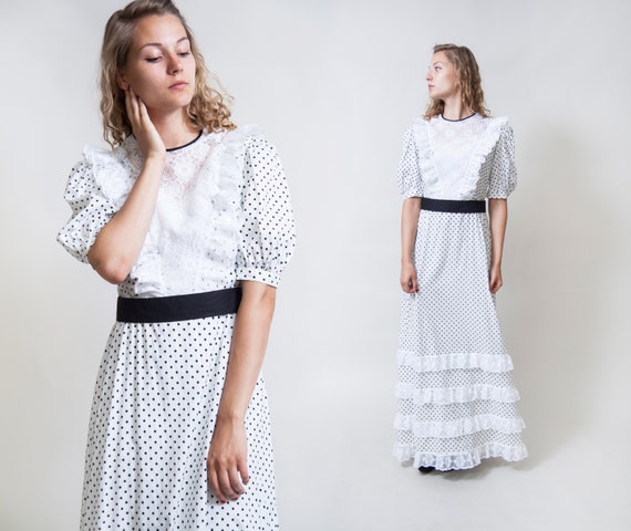 1970s Polkadot Cotton Maxi Dress Hippy Boho Wedding Dress Etsy