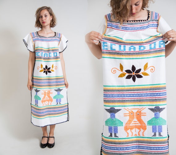 White Woven ornamented ethnic tunic dress/ Embroid