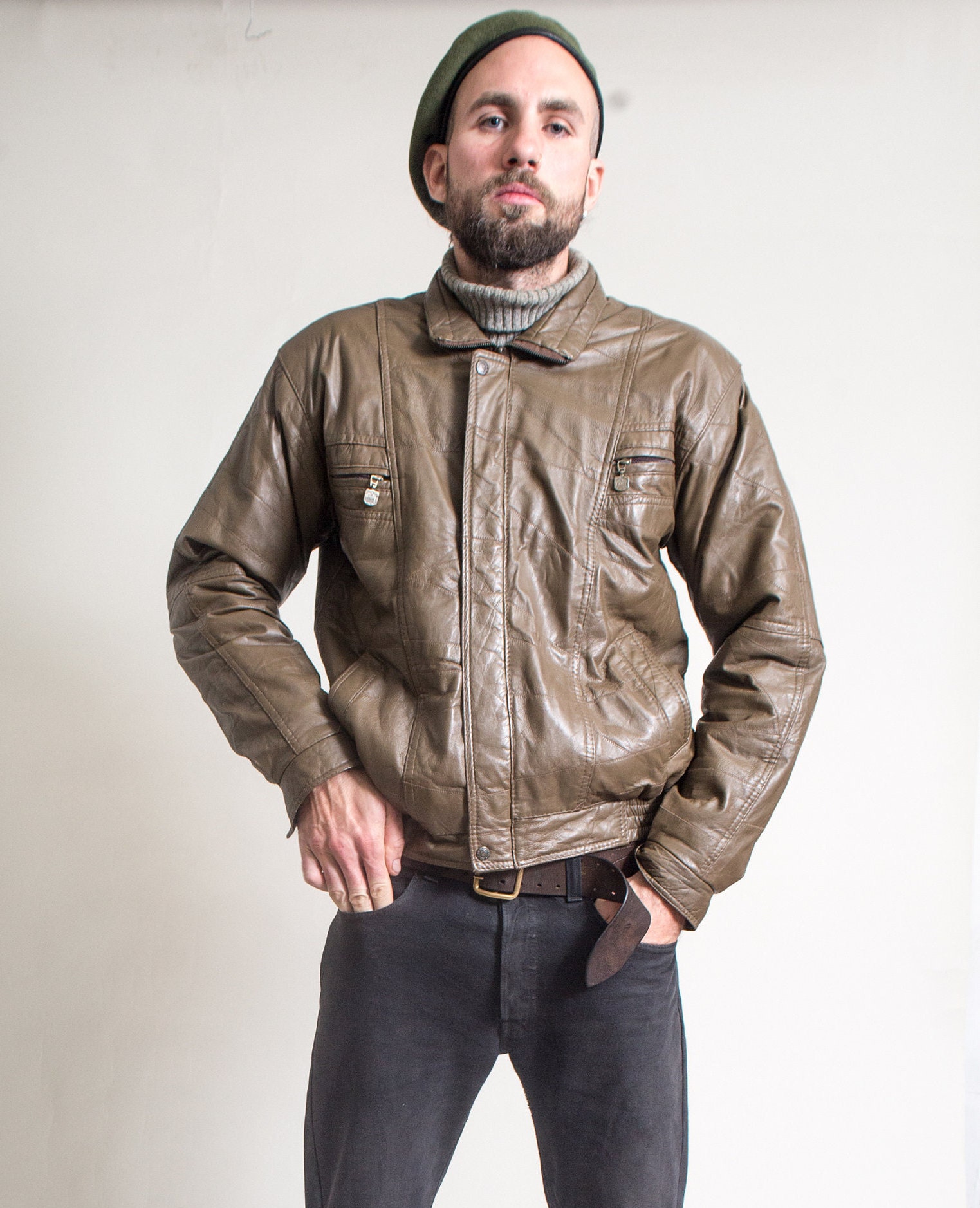 Vintage Brown Genuine Leather Bomber Pilot Jacket Coat / Men | Etsy