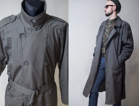 Men Oversize Khaki Trench Coat Vintage 80s 90s Duster Men Oversize Khaki Trench Coat, Oversized Trench Coat Mens