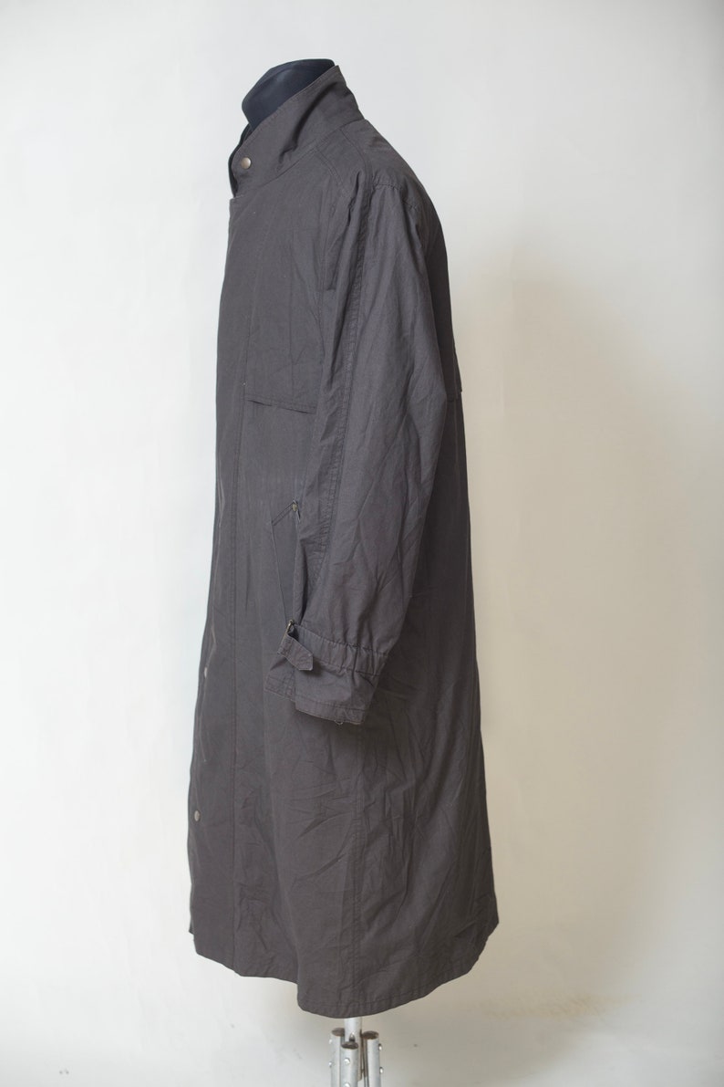 Unisex Dark Brownish-Gray Zipper Trench Coat size Large Vintage 70/'s Duster Coat Detective Rain Coat Topcoat Long Jacket Outerwear