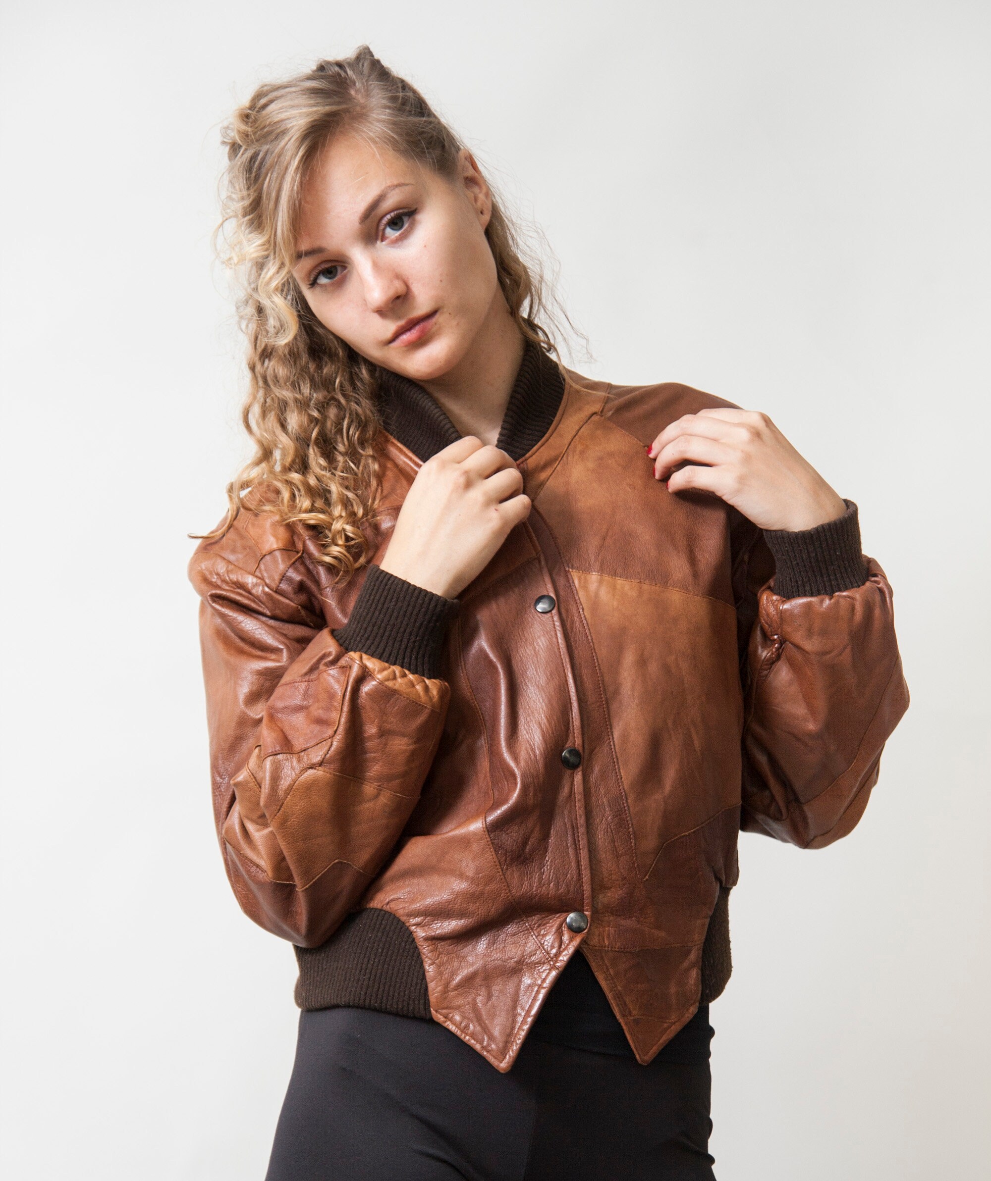 patchwork leather coat