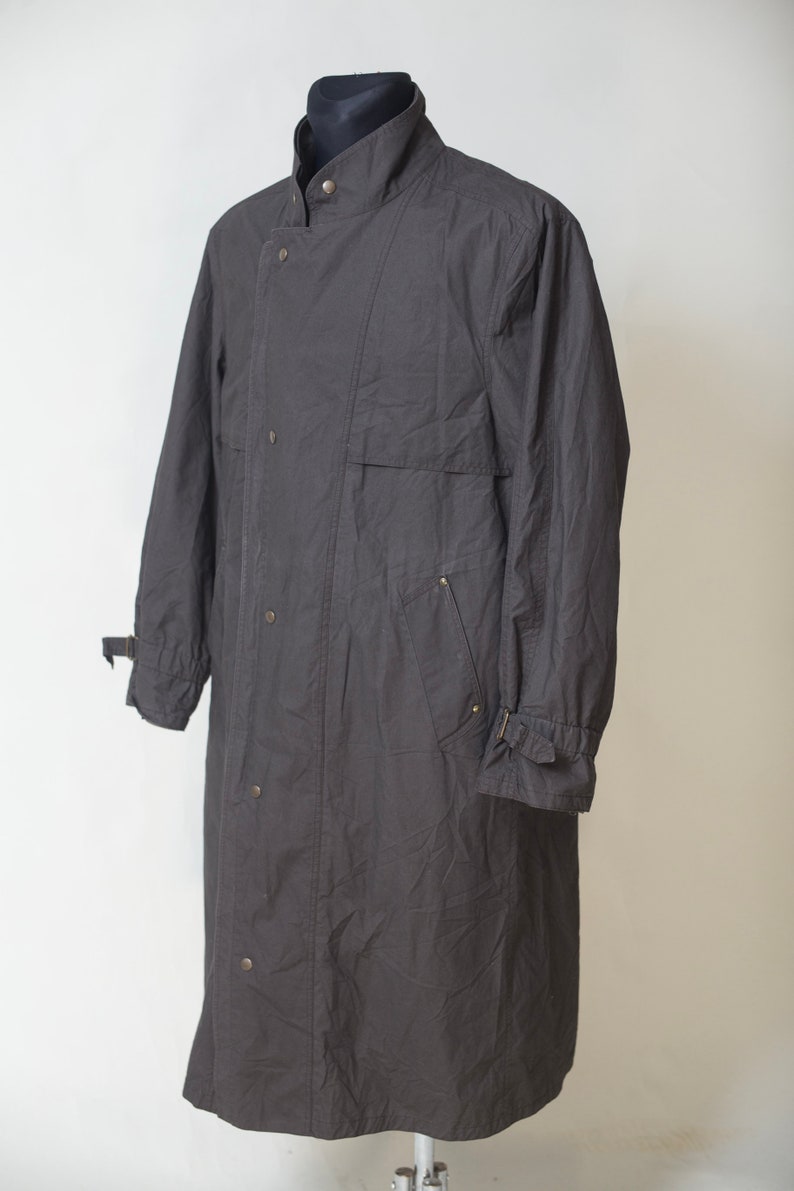 Unisex Dark Brownish-Gray Zipper Trench Coat size Large Vintage 70/'s Duster Coat Detective Rain Coat Topcoat Long Jacket Outerwear