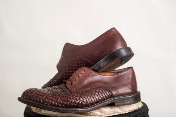 Lace Up Shoes | Leather Woven Oxford Shoes, Brown