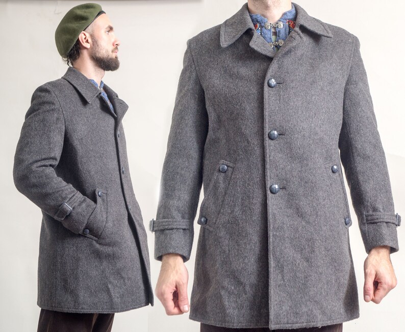 Dark Grey Mens Long Classic Vintage Style Real Wool Trench Coat Dark Grey Mens Long Classic Vintage Style Real Wool Trench Coat