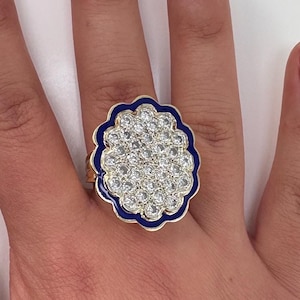 Antique Diamond and Enamel ring is 14 karat yellow gold, one of a kind, size 7 3/4