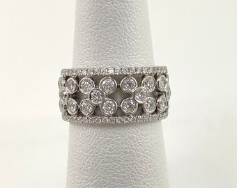 18K Diamond Band, wide diamond band, 1.26 carats of round brilliant cut diamonds, size 4 3/4