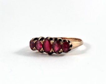 10K Ruby and rose gold ring with 5 rubies, antique ruby ring, size 6.75, rose gold, red stone, pink stone,vintage