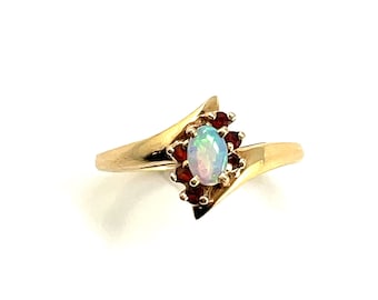 10K Opal Ring with garnets, yellow gold