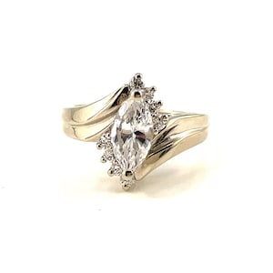 14K CZ engagement style ring or right hand ring set with cubic zirconia’s in white gold