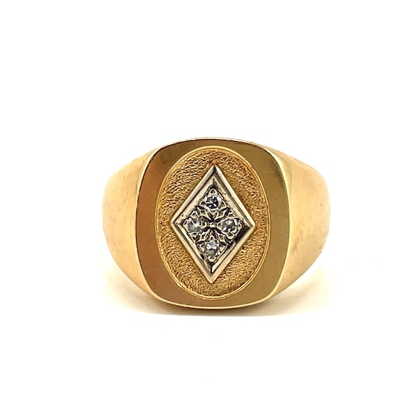 10K/14K Diamond Signet style ring, 10 karat solid yellow gold ring with 14K white gold and diamond accent
