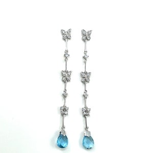 Sterling Silver shoulder duster 7 cm long moveable earrings with butterfly designs