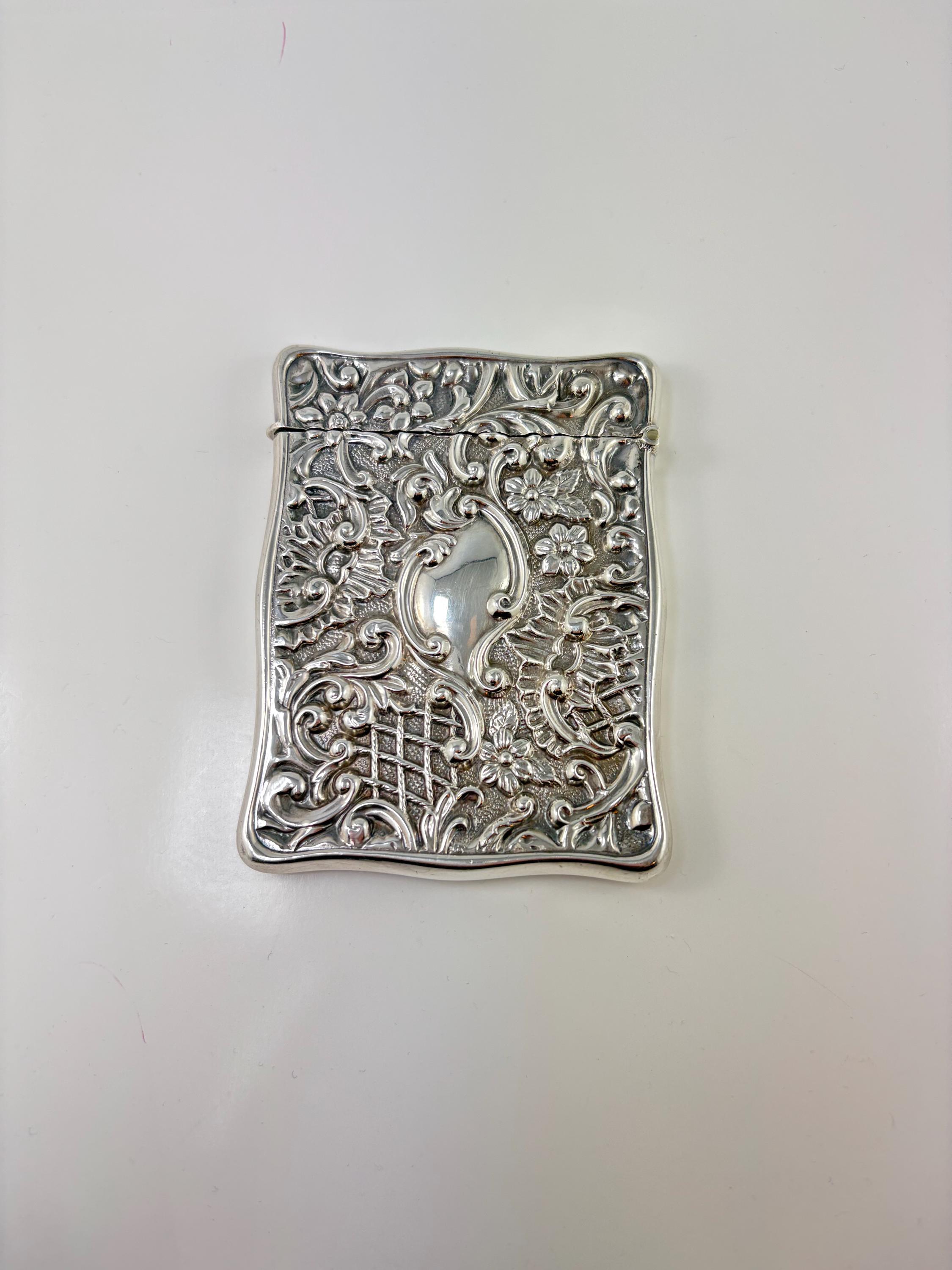 Sterling Silver Antique Repousse Business Card Case, Lovely