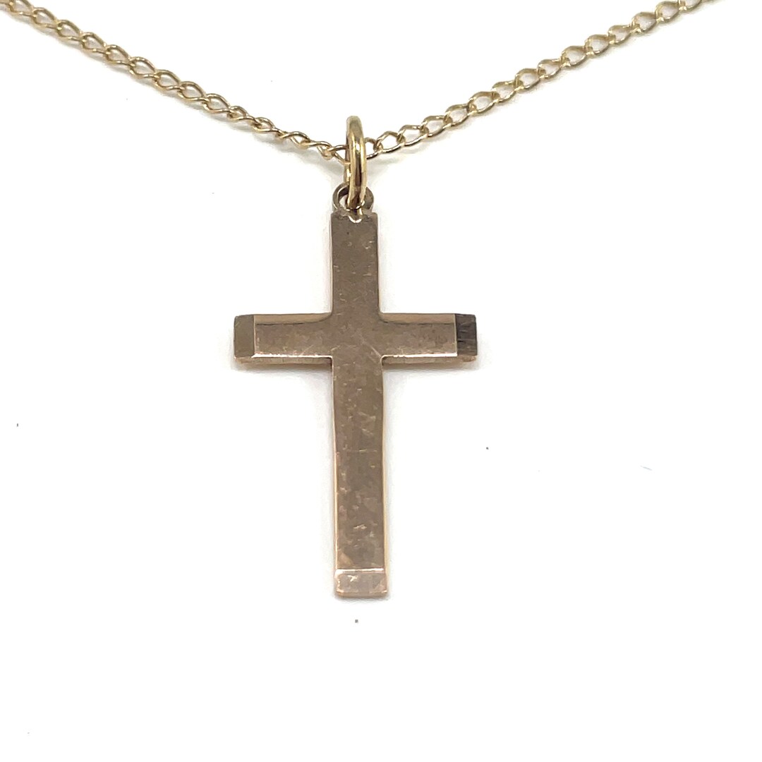 9K Gold Cross and Chain, 20 Inches - Etsy