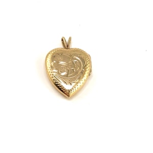 10K Etched Heart Locket, vintage yellow gold locket