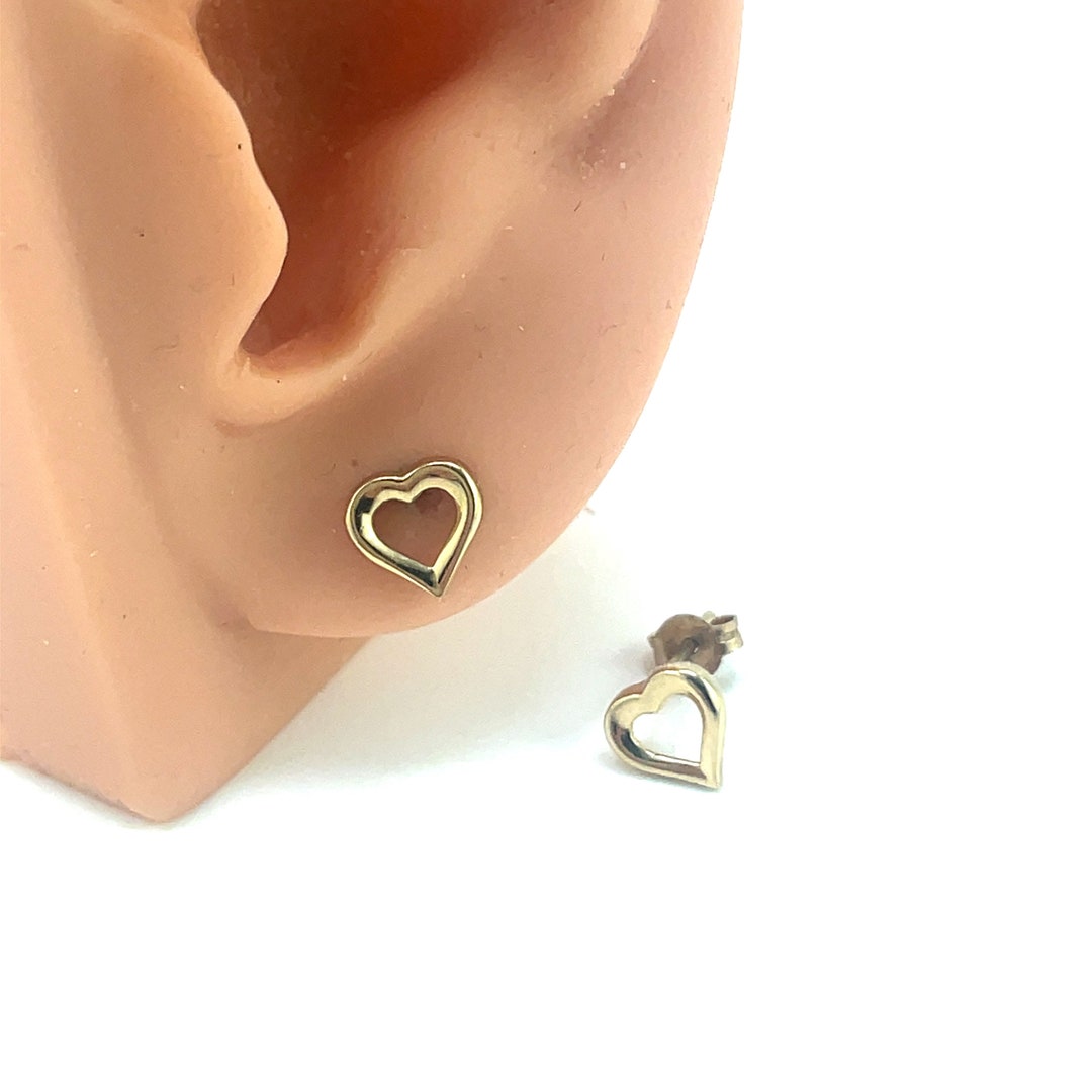 [LLOYD] 韓国アクセ☆10K Gold☆Open heart Love Me Earrings 10K Yellow Gold Open Heart Stud Earrings With Post and
