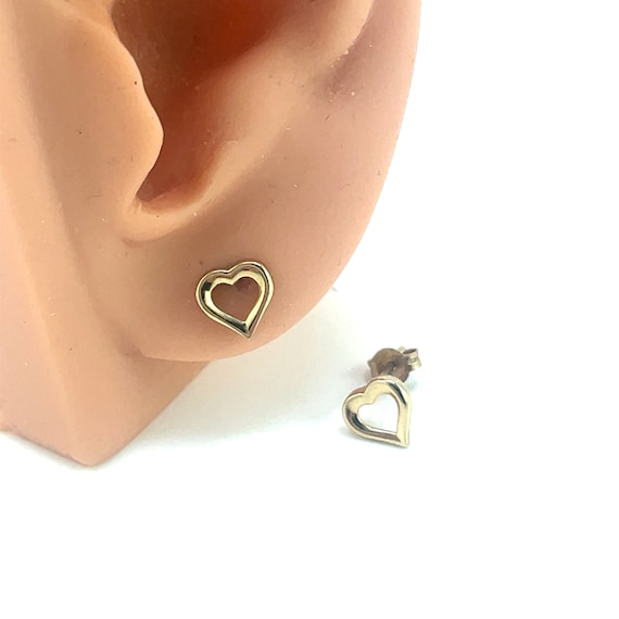 10K Yellow Gold Open Heart Stud Earrings With Post and Butterfly 6.8 Mm Diameter Etsy Canada